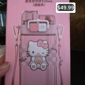 Hello Kitty Pink Clear Kids Water Bottle with Strap and Flip Lid